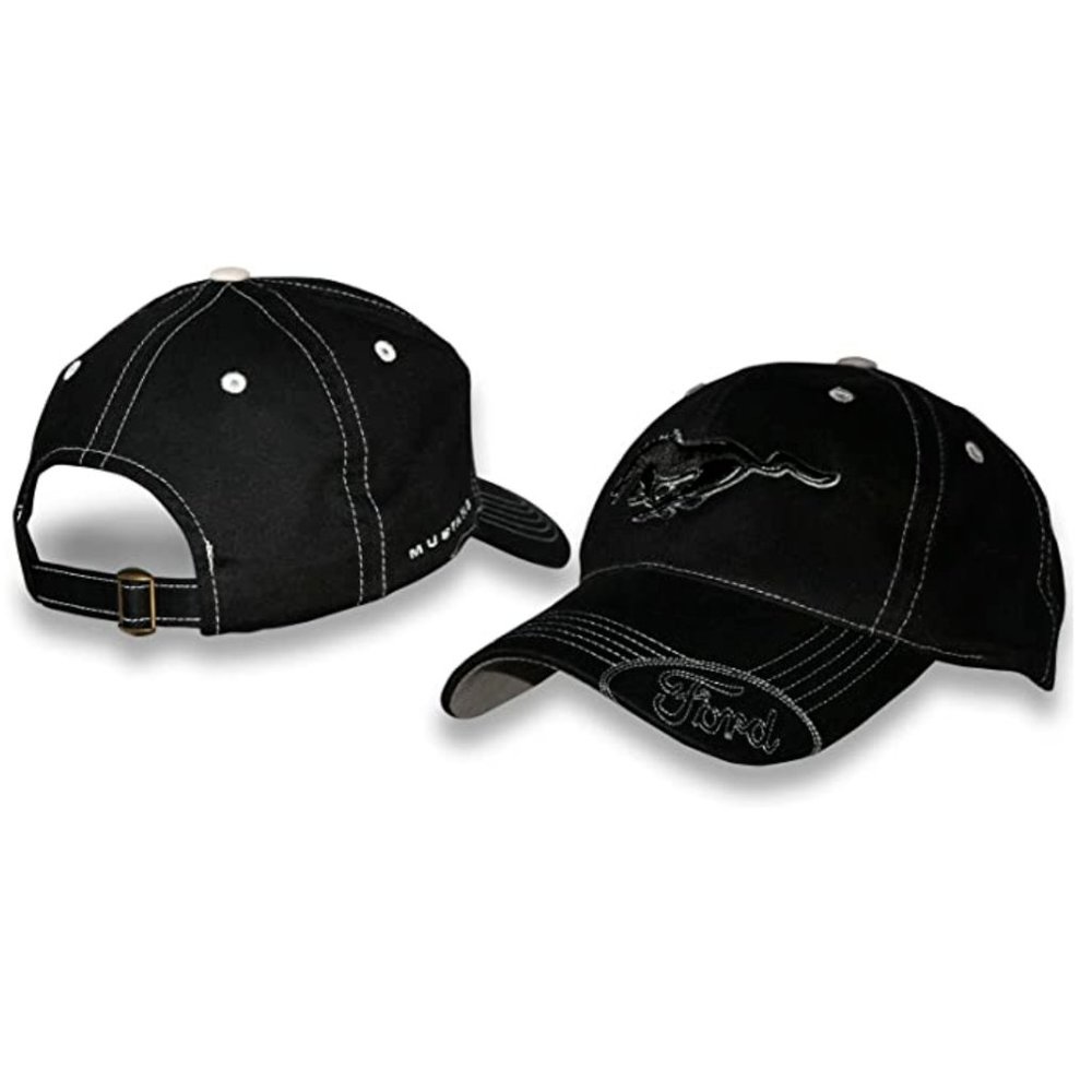 Ford Mustang Black Hat with Silver Stitching Hat